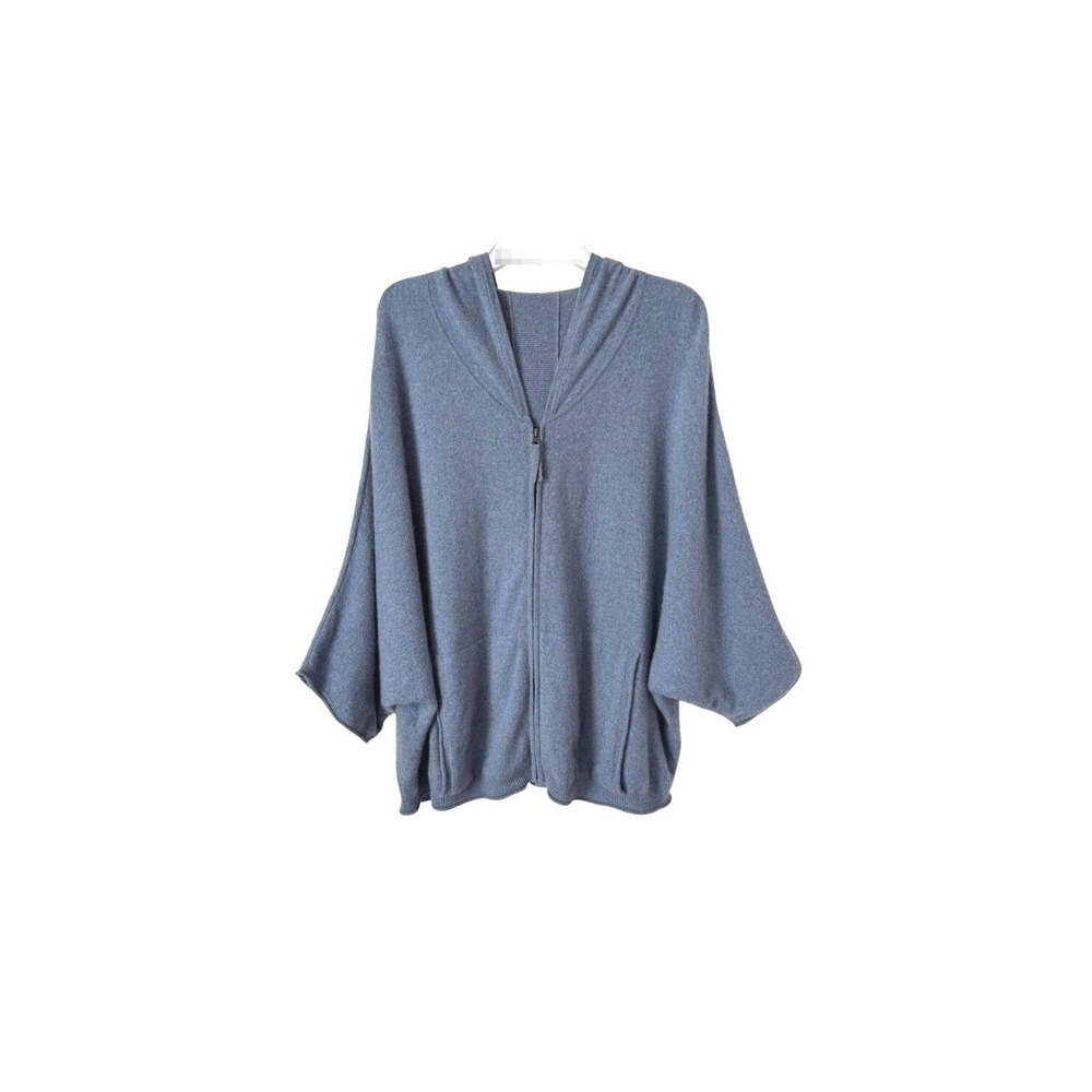 Wrap London 100% Cashmere Poncho Sweater Jacket Full Zip Hooded Pockets 16/18